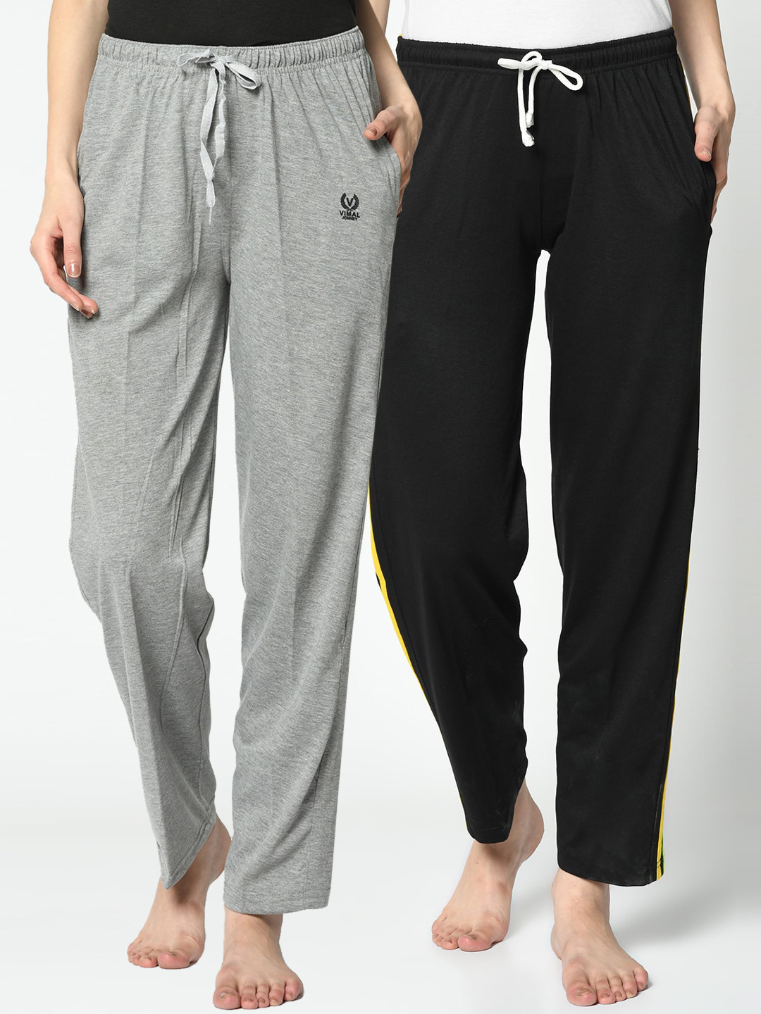 

VIMAL JONNEY Women Pack of 2 Solid Track Pants, Grey