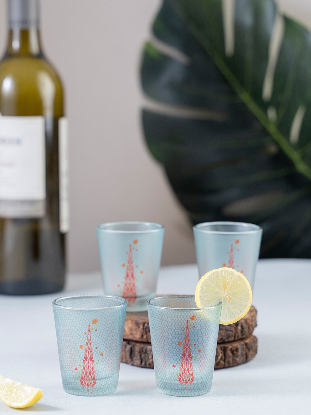 

KOLOROBIA Set Of 4 Blue & Red Babur Frosted Shot Glasses