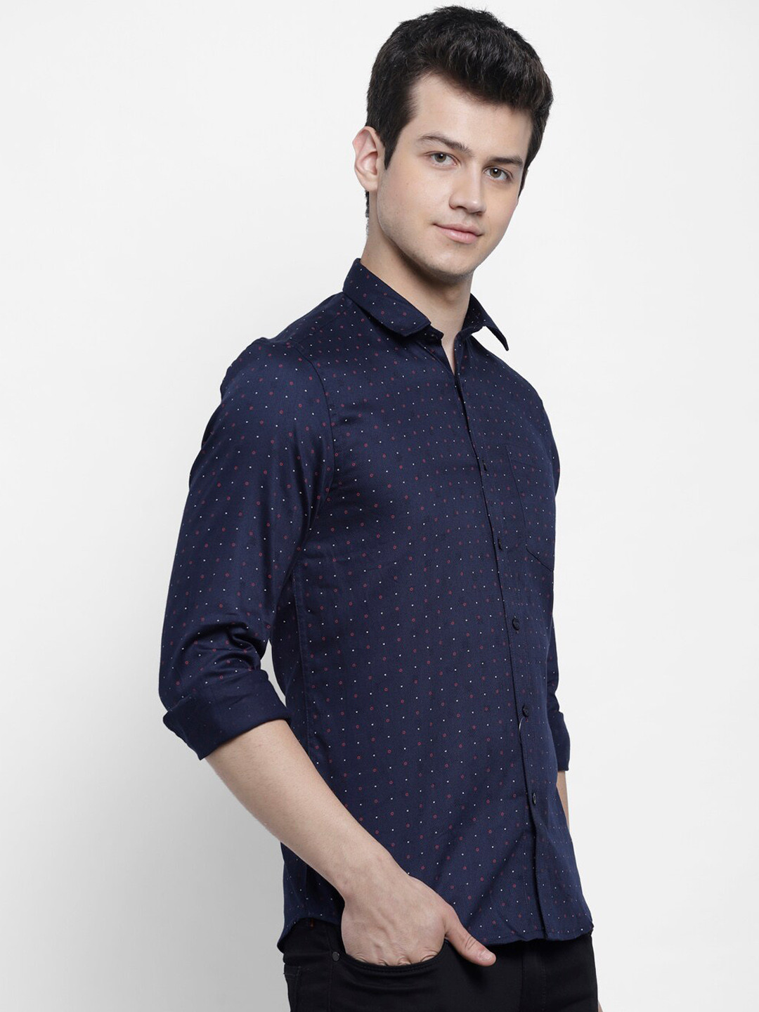 

cape canary Men Navy Blue Regular Fit Solid Formal Shirt