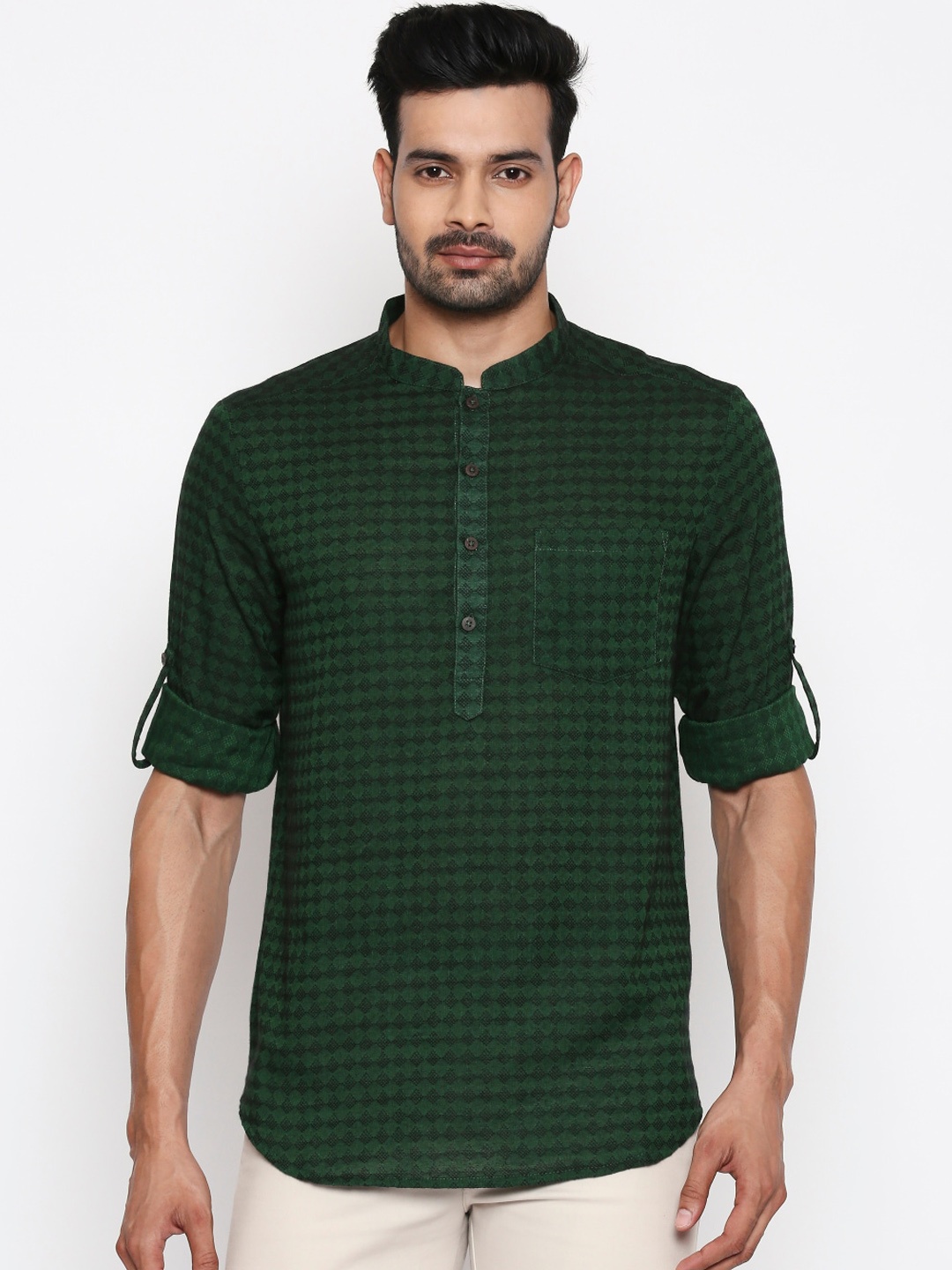 

indus route by Pantaloons Men Green Printed Straight Kurta