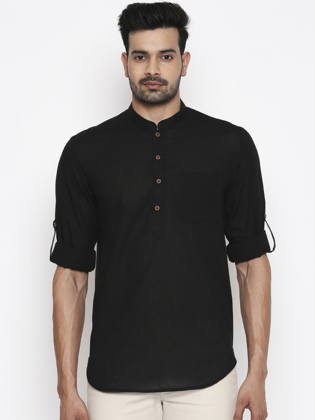 

indus route by Pantaloons Men Black Solid Straight Kurta