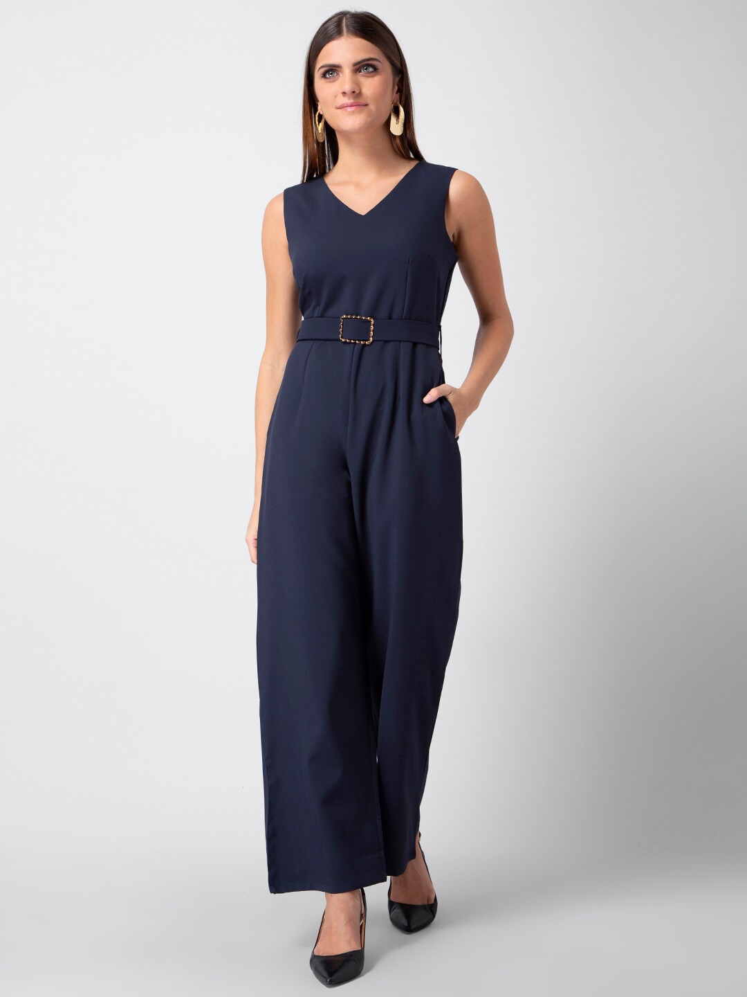 

FabAlley Women Blue Solid Basic Jumpsuit