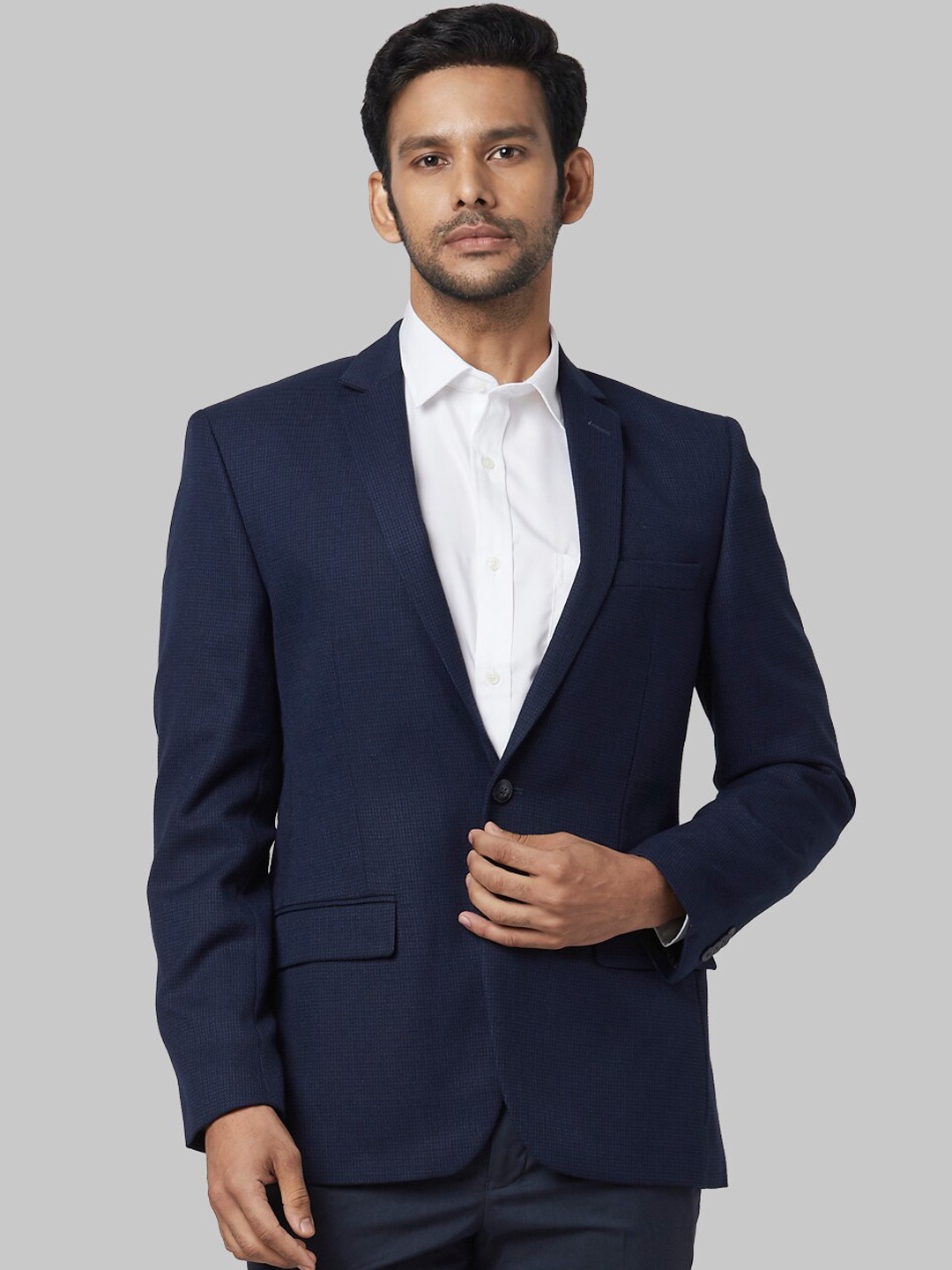 

Park Avenue Men Blue Self Design Single-Breasted Formal Blazer