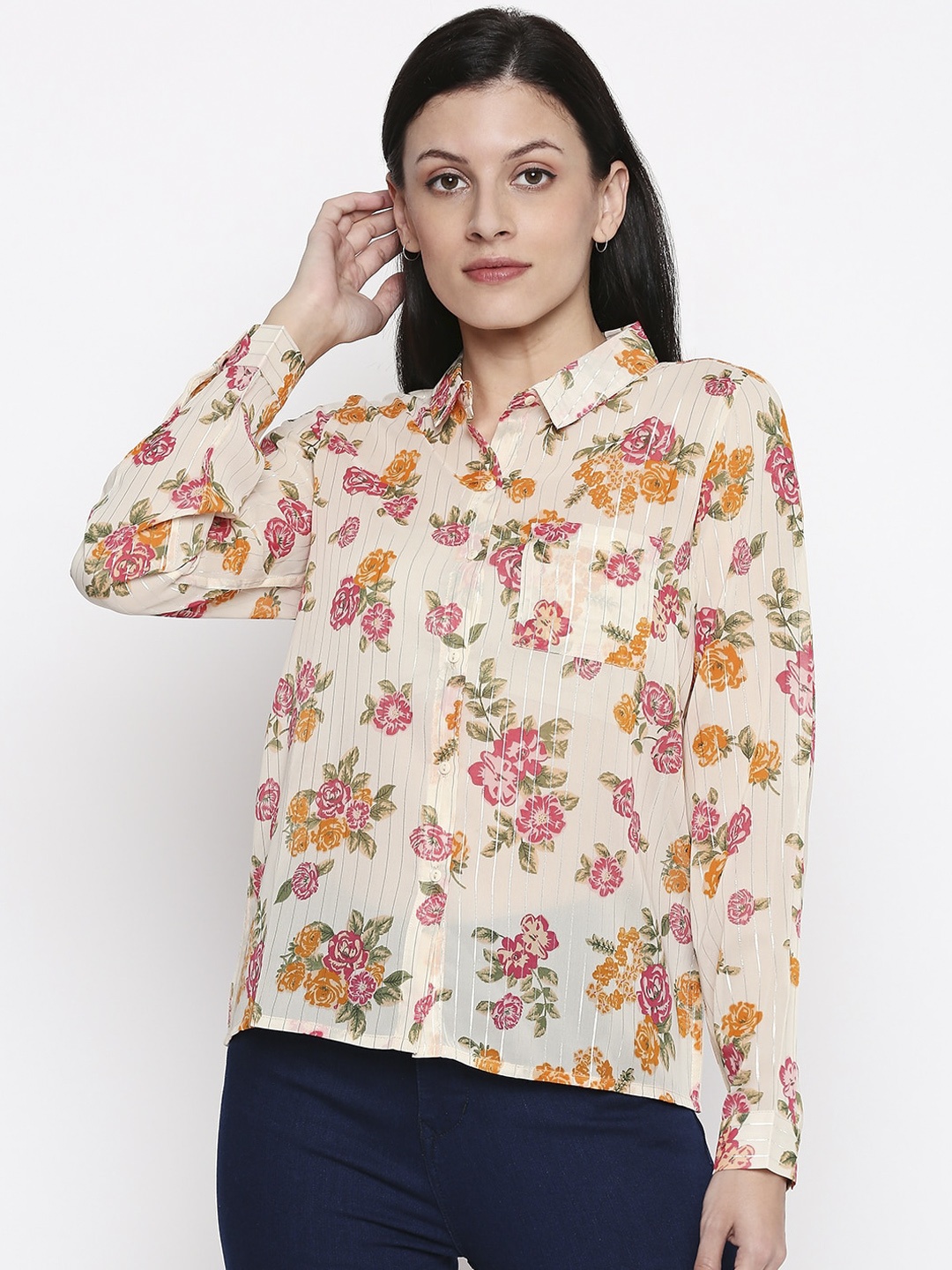 

People Women Off-White Printed Shirt Style Top