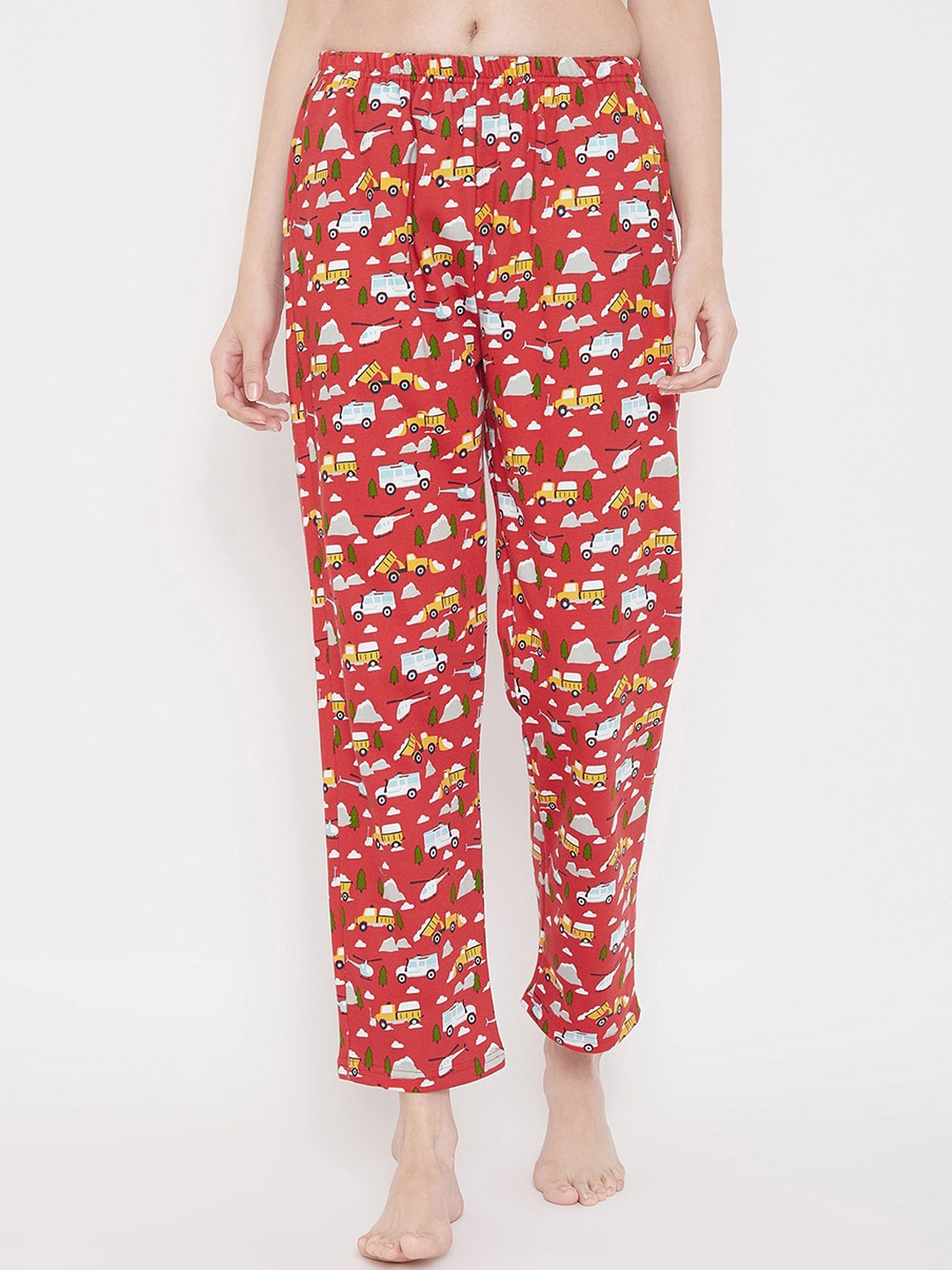 

Clovia Women Red & White Printed Ankle-Length Lounge Pants LB0139P04