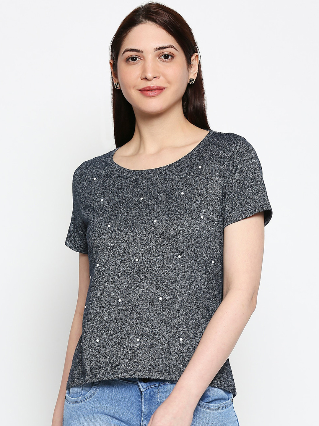 

People Women Grey Self Design Top
