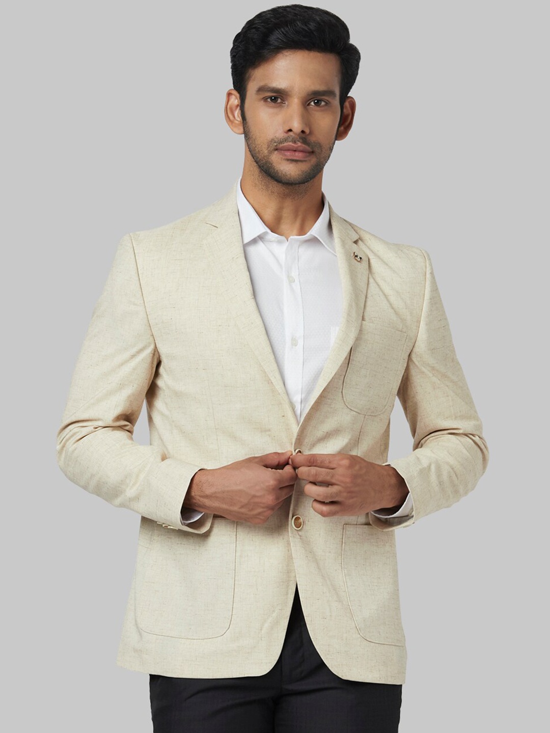 

Park Avenue Men Beige Self-Design Super Slim Fit Single-Breasted Casual Blazer