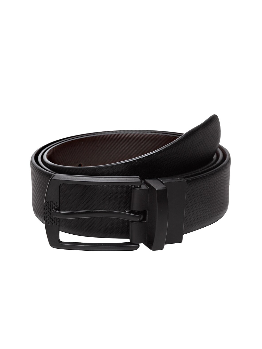 

WELBAWT Men Black & Brown Textured Leather Reversible Belt