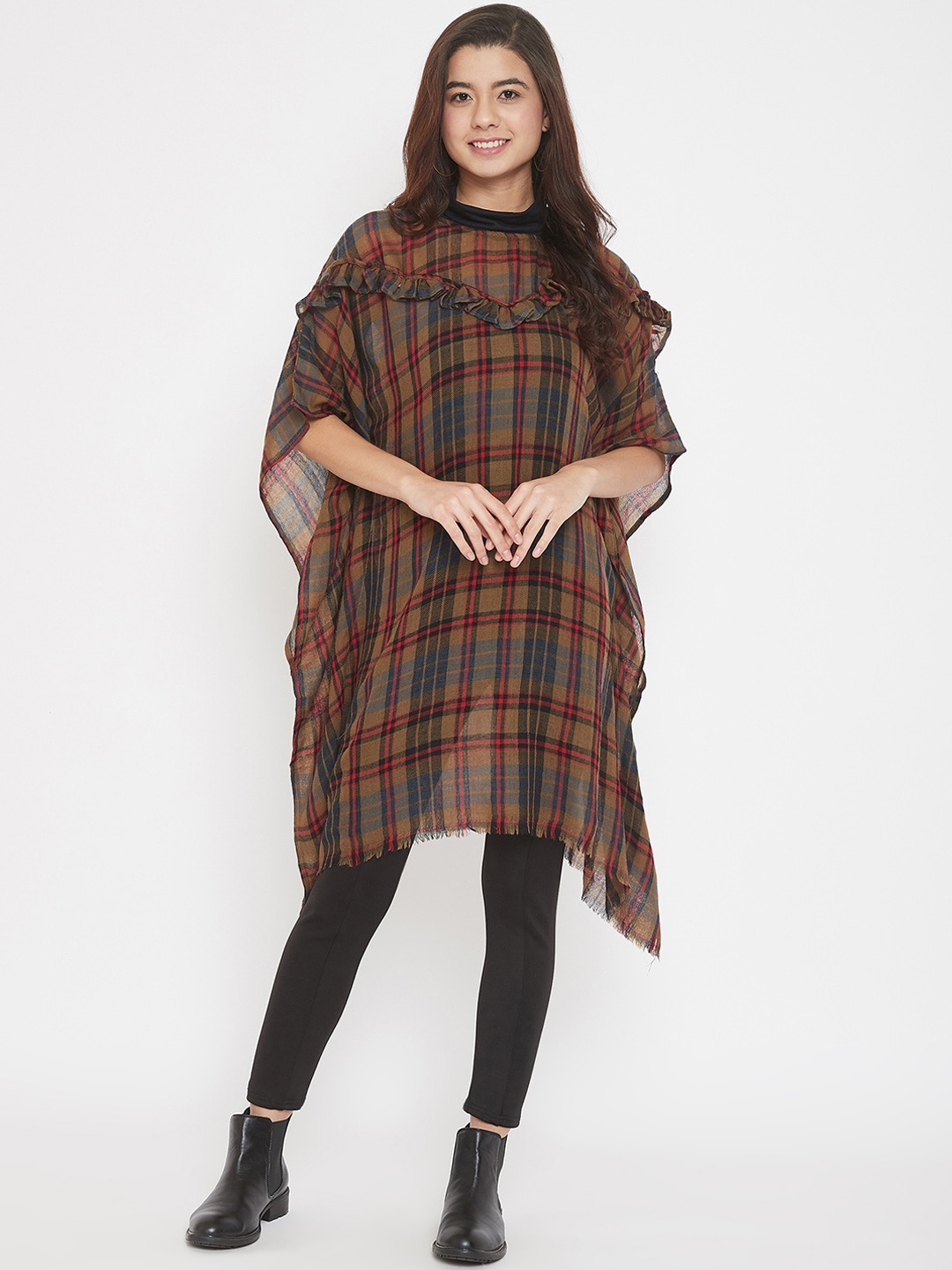 

The Kaftan Company Women Brown & Black Checked Sustainable Kaftan Tunic