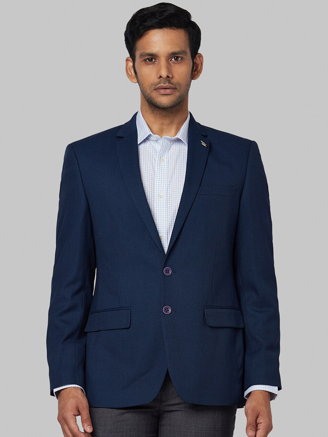 

Park Avenue Men Blue Self Design Single-Breasted Formal Blazer