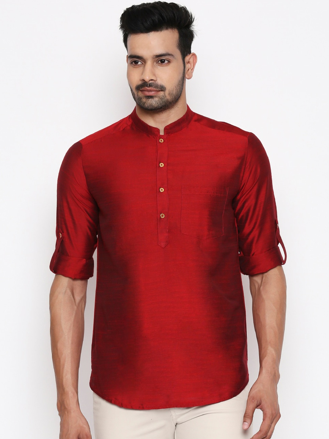 indus route by Pantaloons Men Maroon Solid Straight Kurta