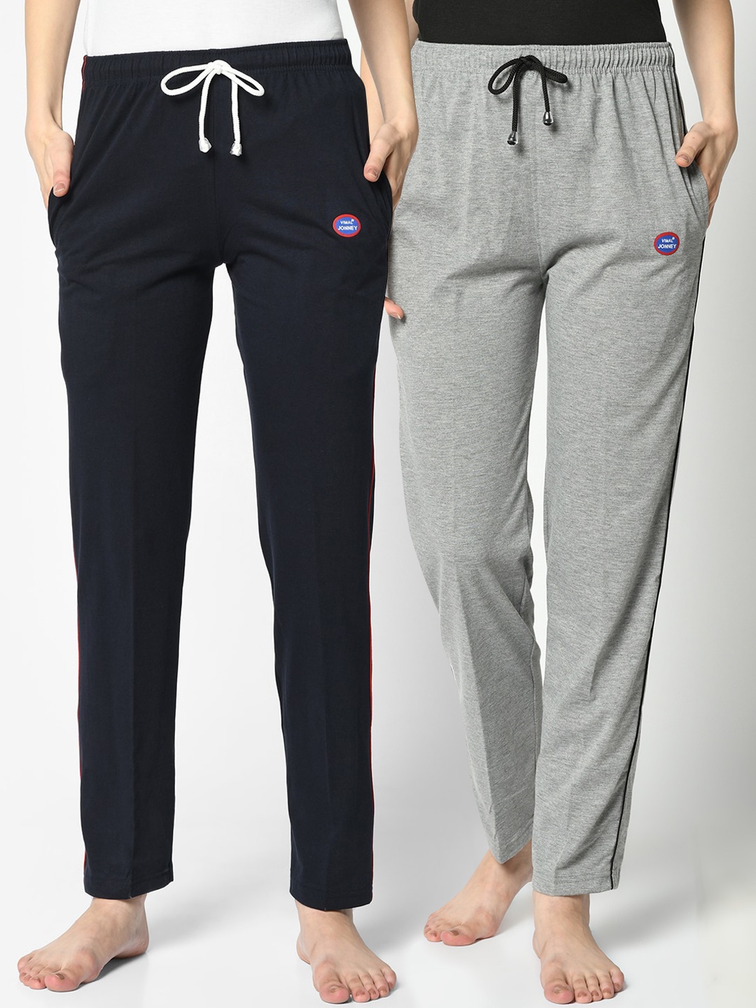 

VIMAL JONNEY Women Pack of 2 Navy Blue & Grey Solid Lounge Pants