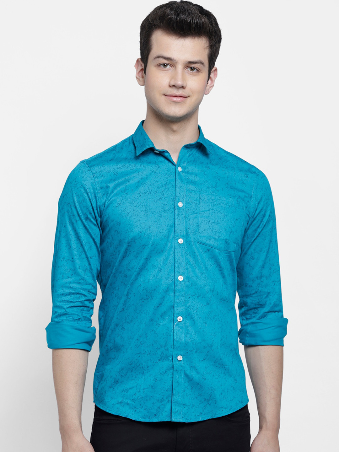 

cape canary Men Turquoise Blue Regular Fit Solid Casual Shirt