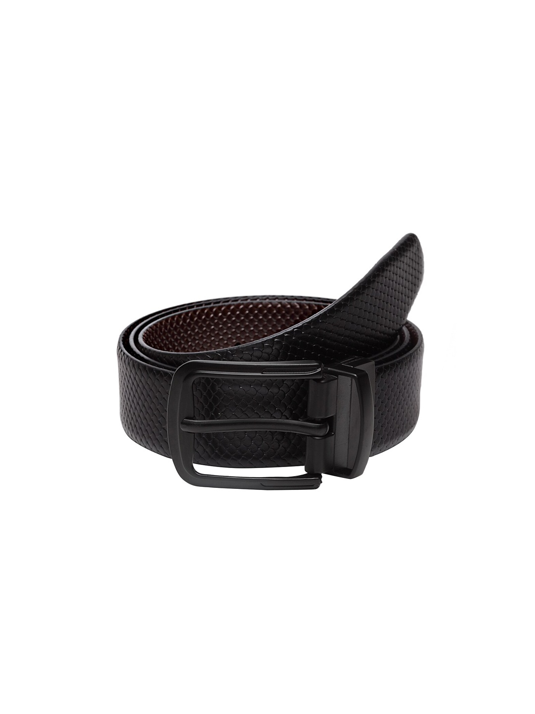 

WELBAWT Men Black & Brown Textured Reversible Leather Belt