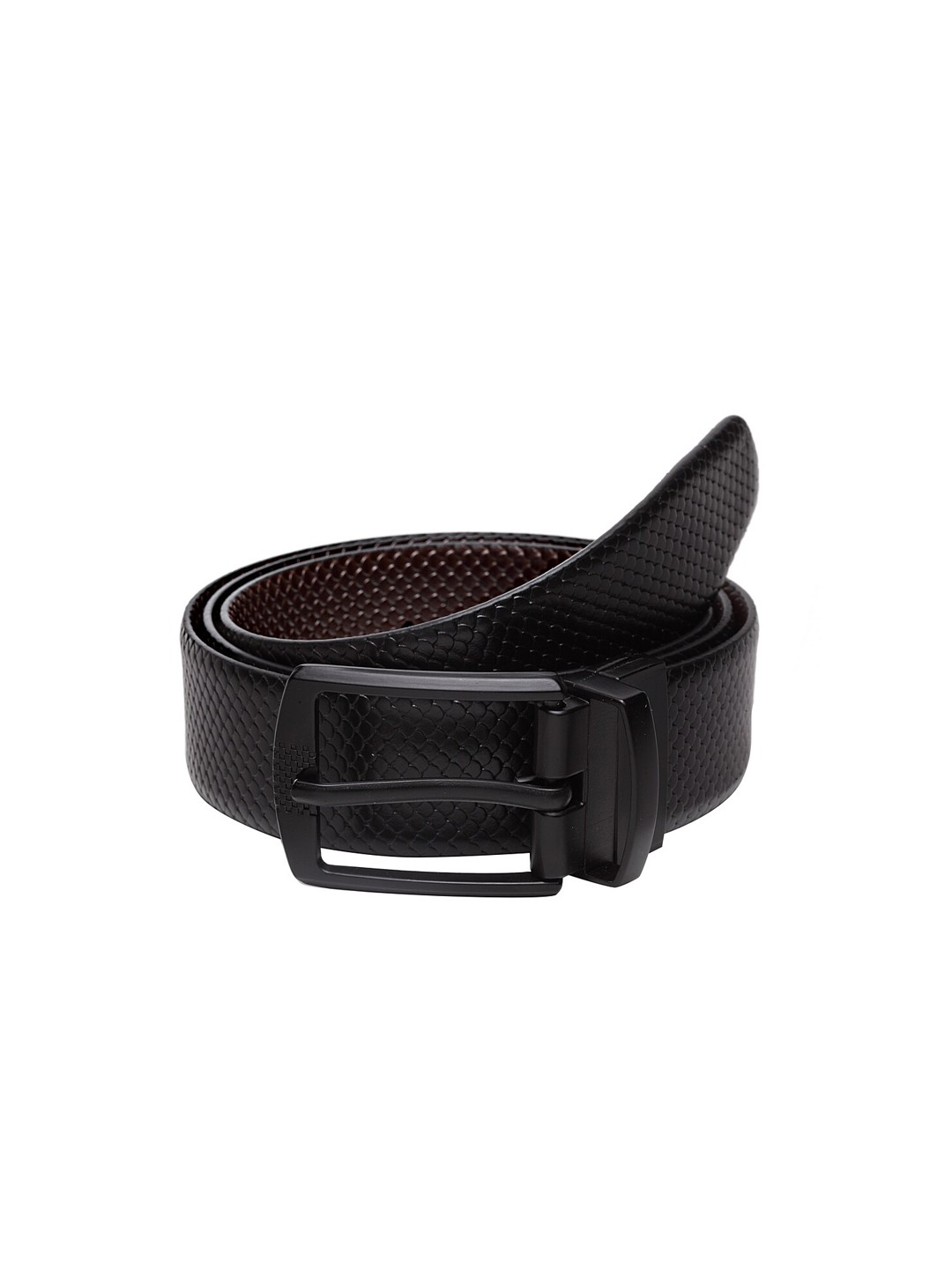 

WELBAWT Men Black Textured Reversible Leather Belt