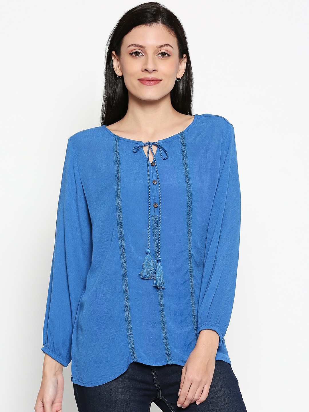 

People Women Blue Solid Top