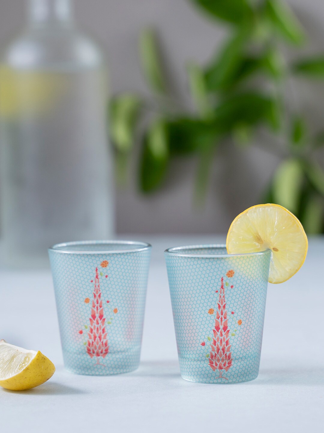 

KOLOROBIA Set Of 2 Blue & Pink Babur Frosted Shot Glass