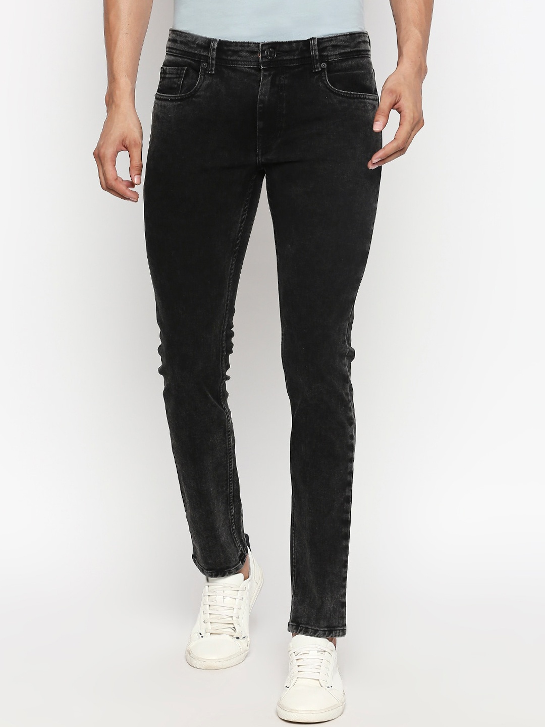 People Men Grey Slim Fit Mid-Rise Clean Look Jeans