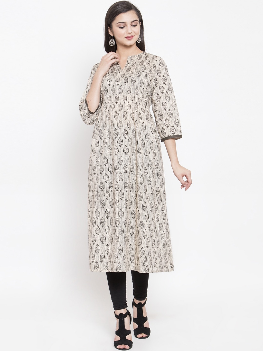 

The Kurta Express Women Beige Printed A-Line Kurta