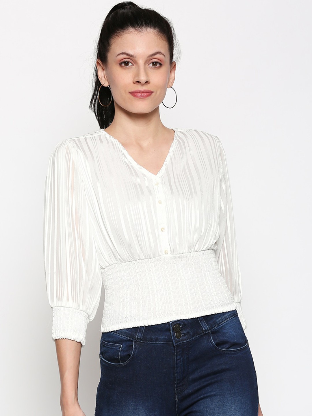 

People Women Off-White Striped Top