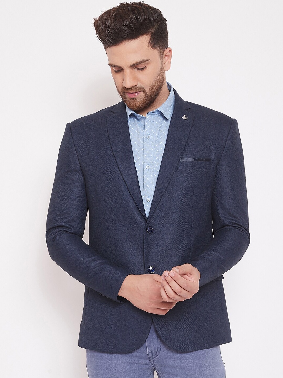

Canary London Men Blue Solid Slim-Fit Casual Blazer