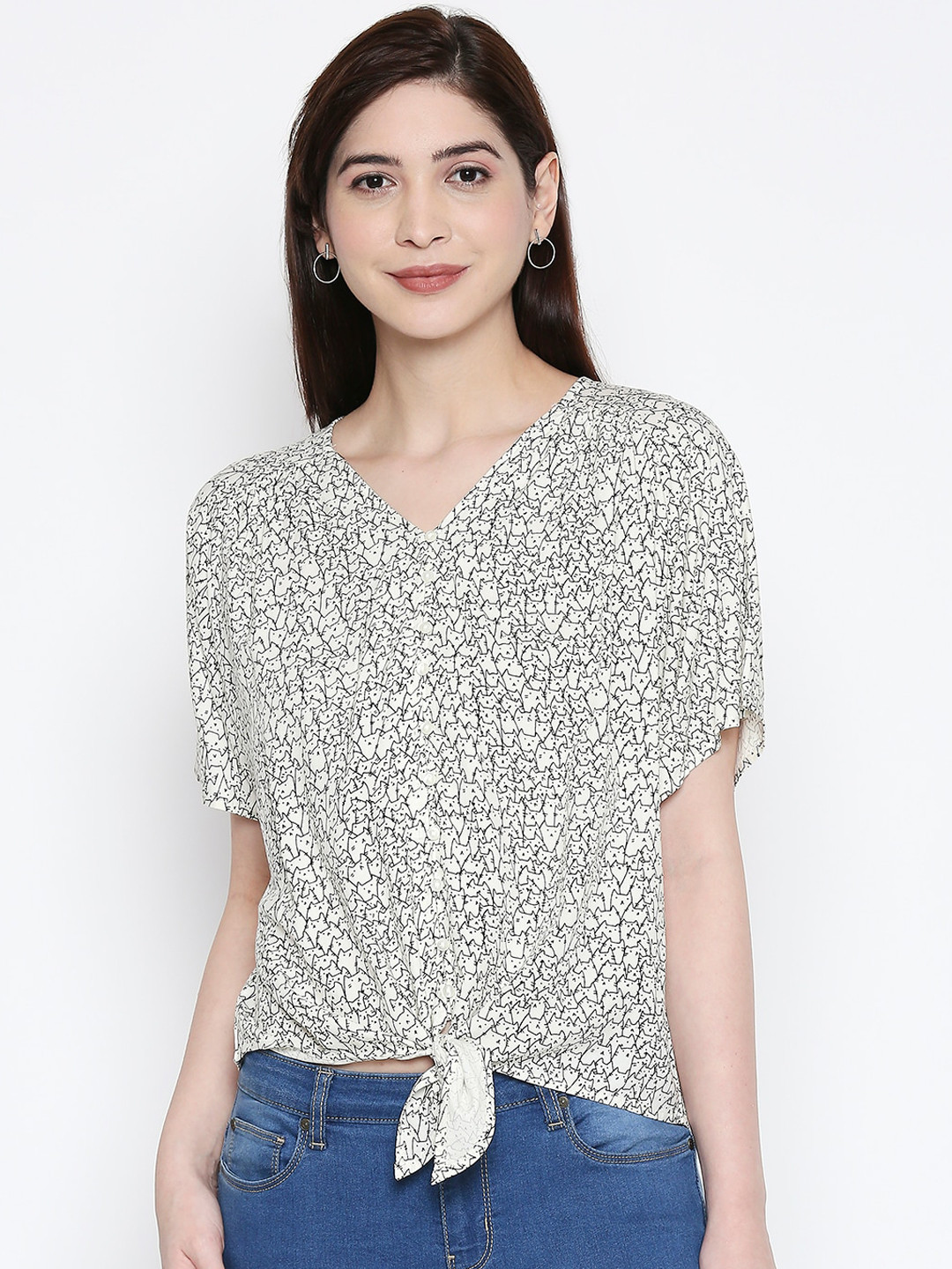 

People Women White Printed Top