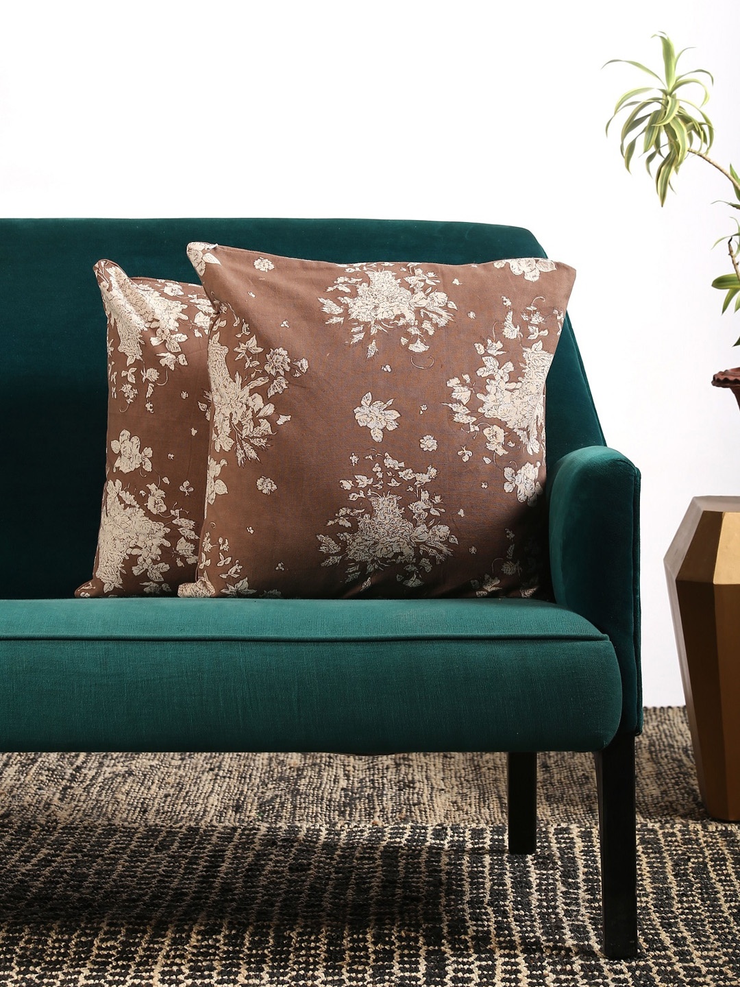 

Contrast Living Set Of 2 Brown & White Printed Square Cushion Covers