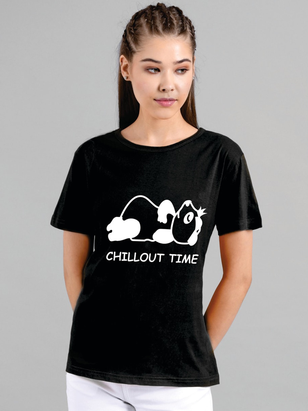 

Kotty Women Black Printed Round Neck T-shirt
