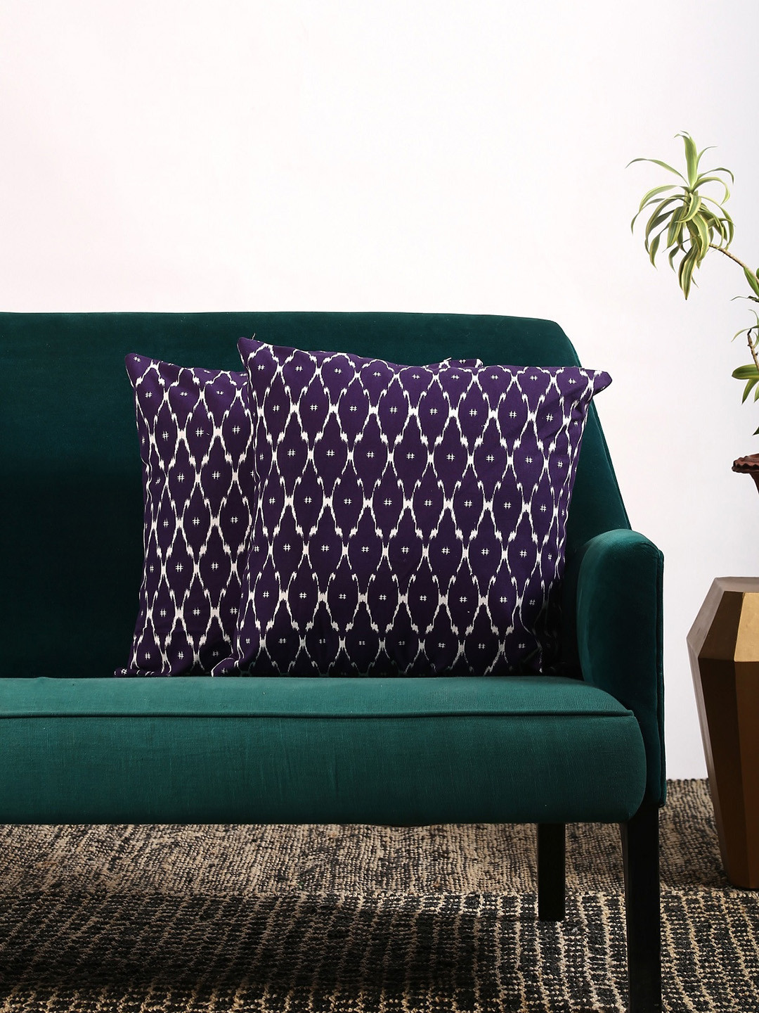 

Contrast Living Set Of 2 Violet & White Printed Square Cushion Covers