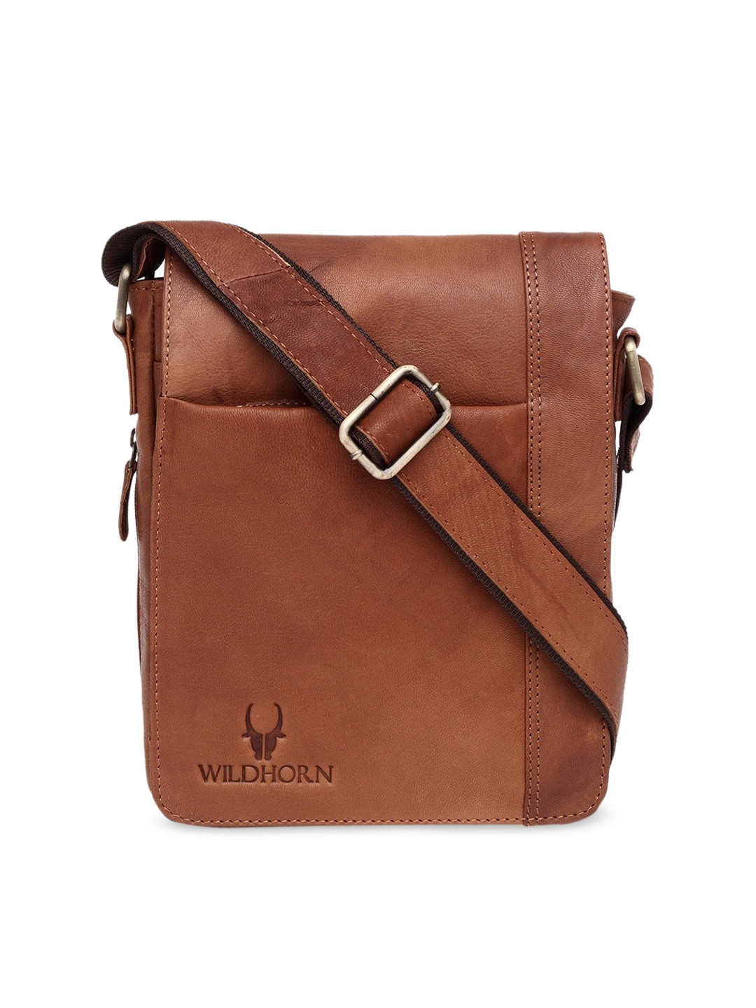 WildHorn Men Tan Brown Solid Genuine Leather Messenger Bag
