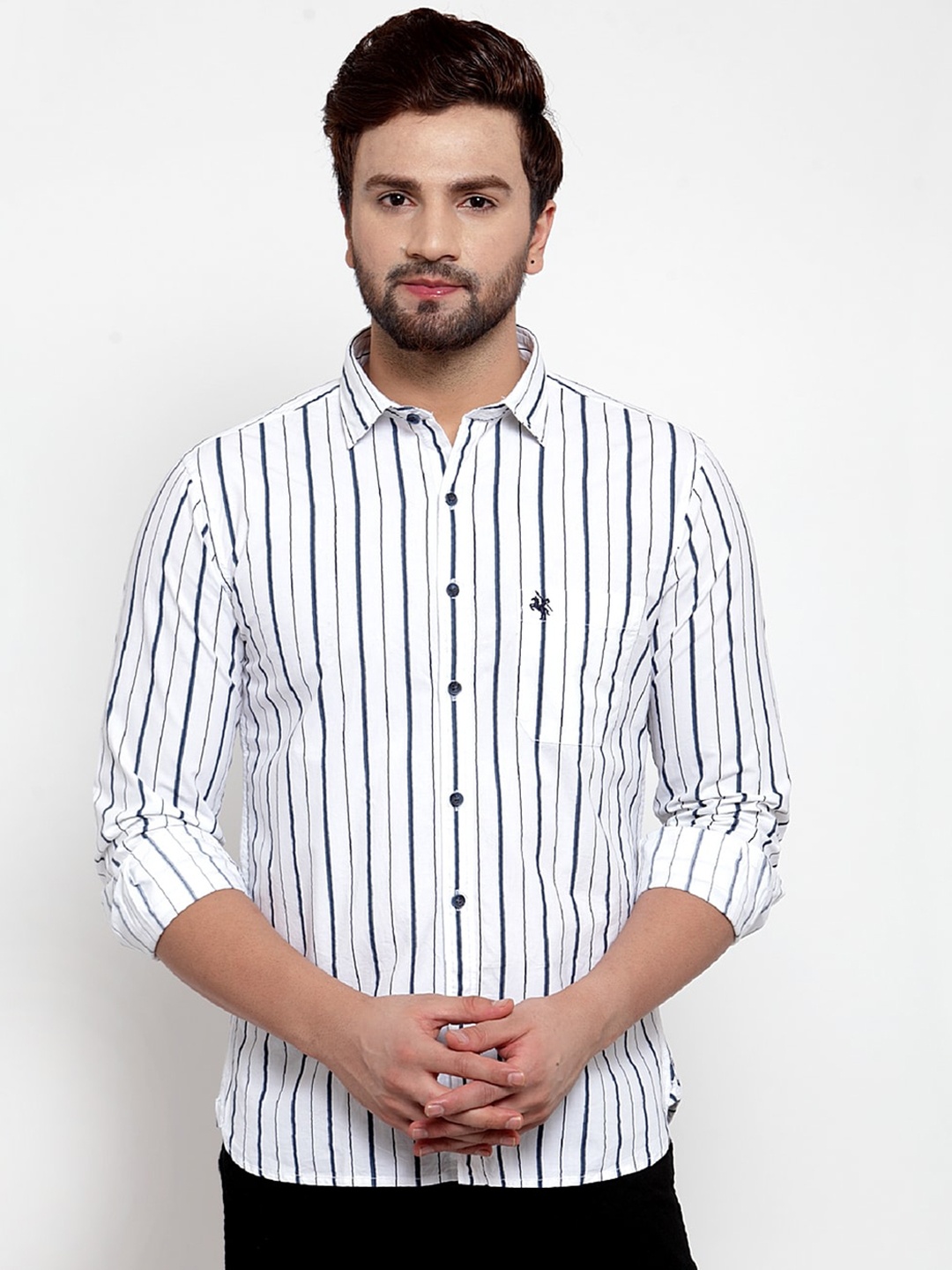 

Cantabil Men White & Black Slim Fit Striped Casual Shirt