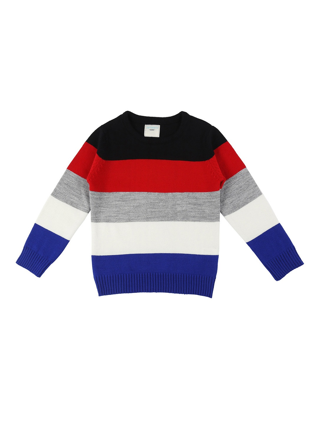 

Pantaloons Junior Boys White & Grey Striped Pullover Sweater
