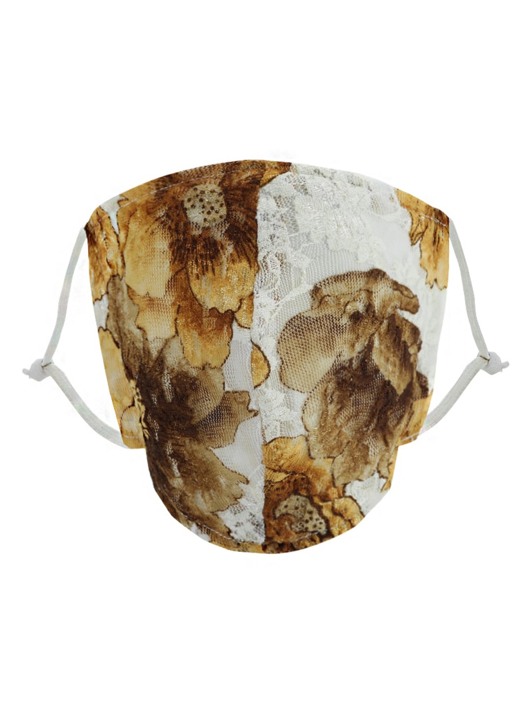 

Kazo Women White & Brown Floral Print 2-Ply Lace Cloth Masks