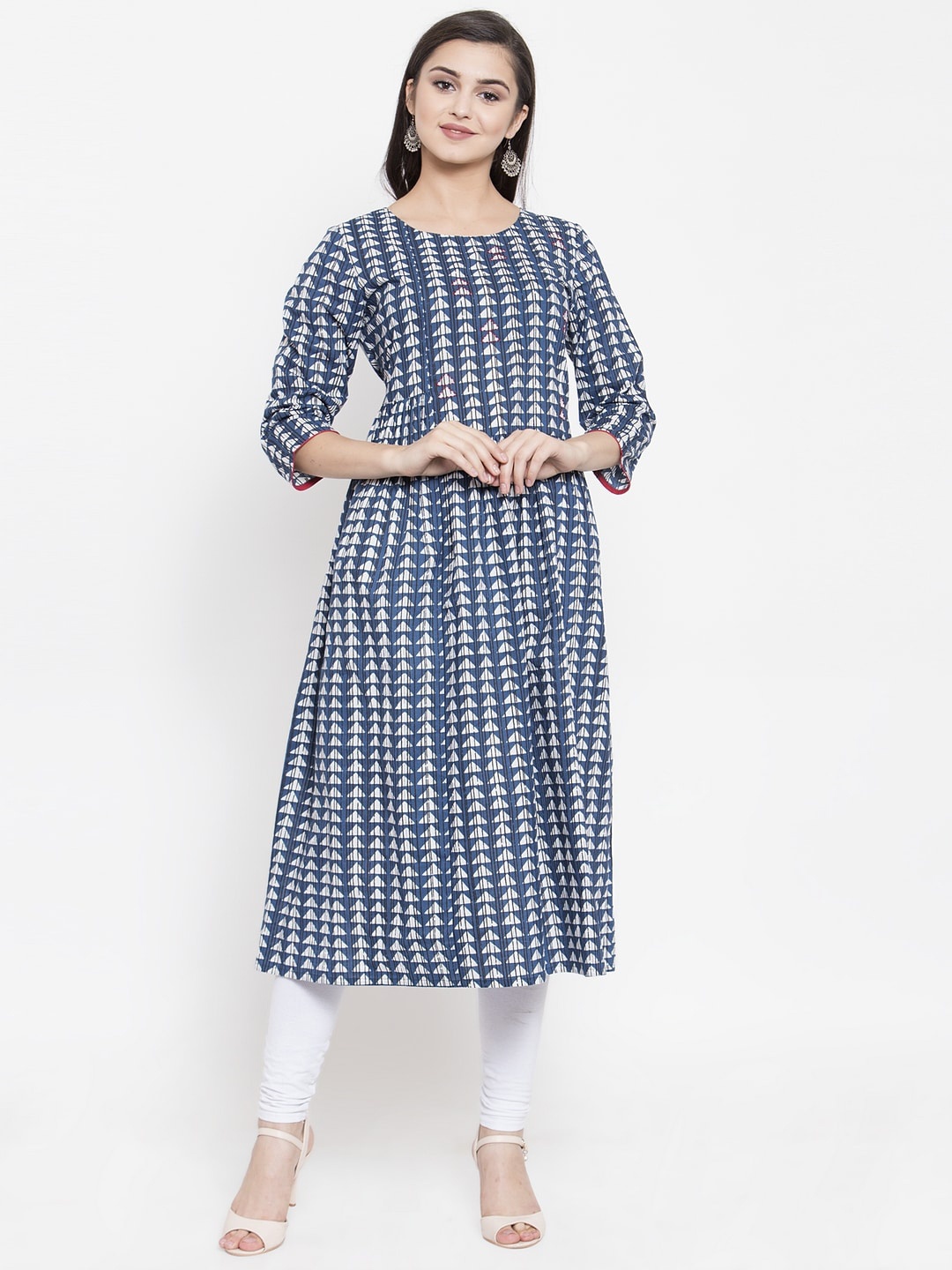 

The Kurta Express Women Navy Blue & White Printed A-Line Kurta