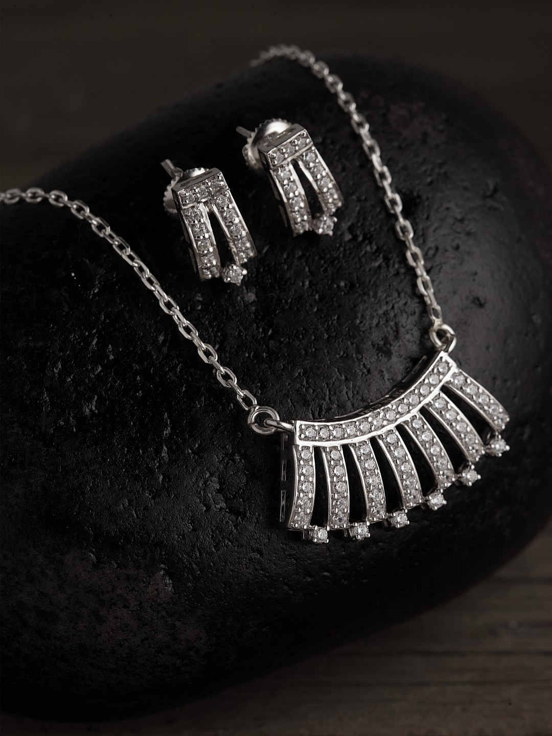 

Clara 92.5 Sterling Silver Rhodium-Plated White CZ-Studded Jewellery Set