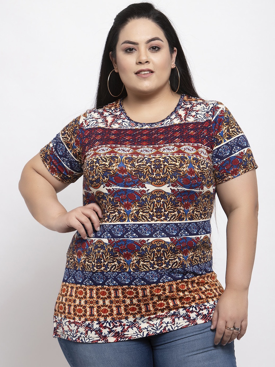 

plusS Women Multicoloured Printed Round Neck T-shirt, Multi