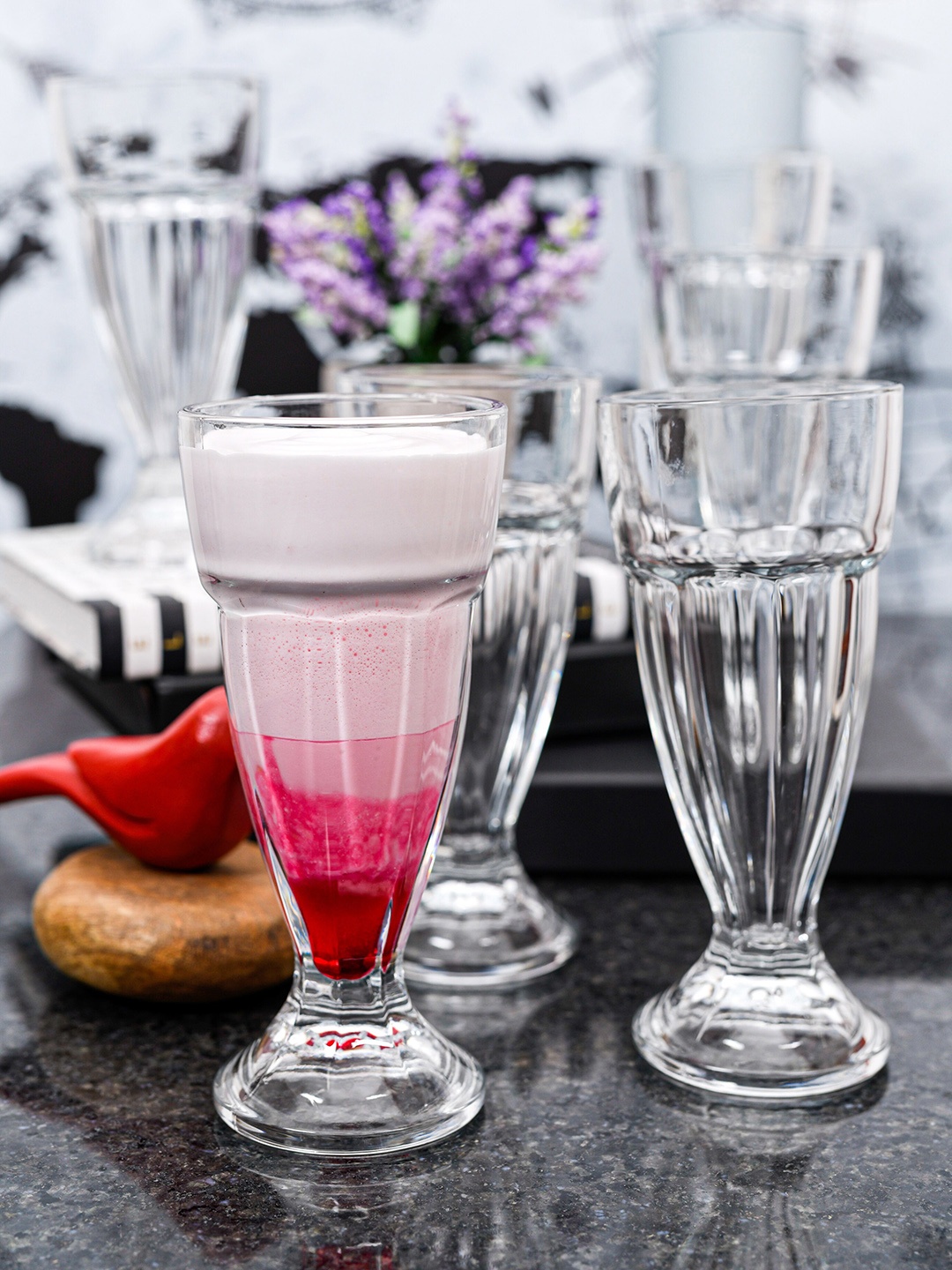 GOODHOMES Transparent Solid Glass Ice Cream Cups Set