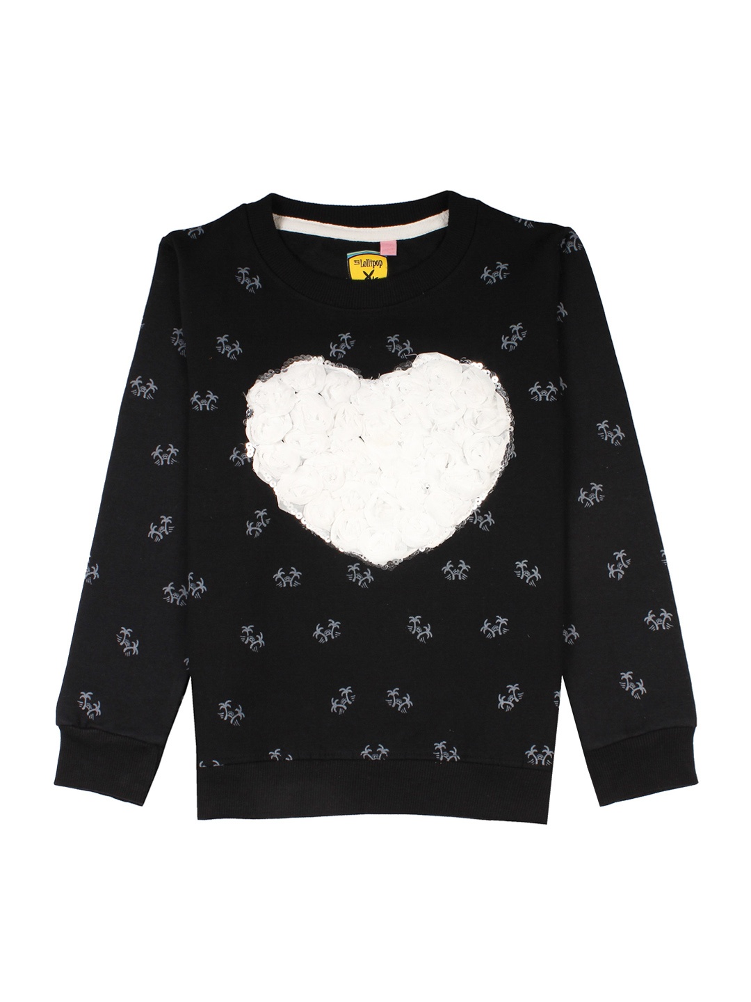 

Lil Lollipop Girls Black & White Self Design Sweatshirt