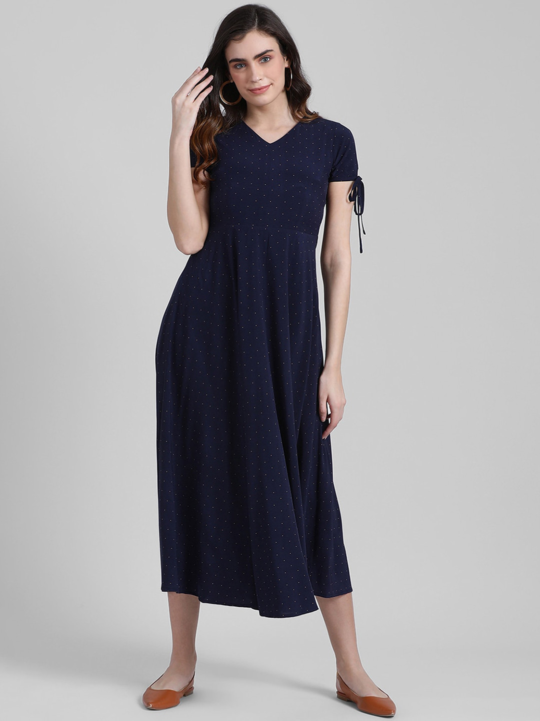 

Zink London Women Navy Blue Printed Fit and Flare Dress