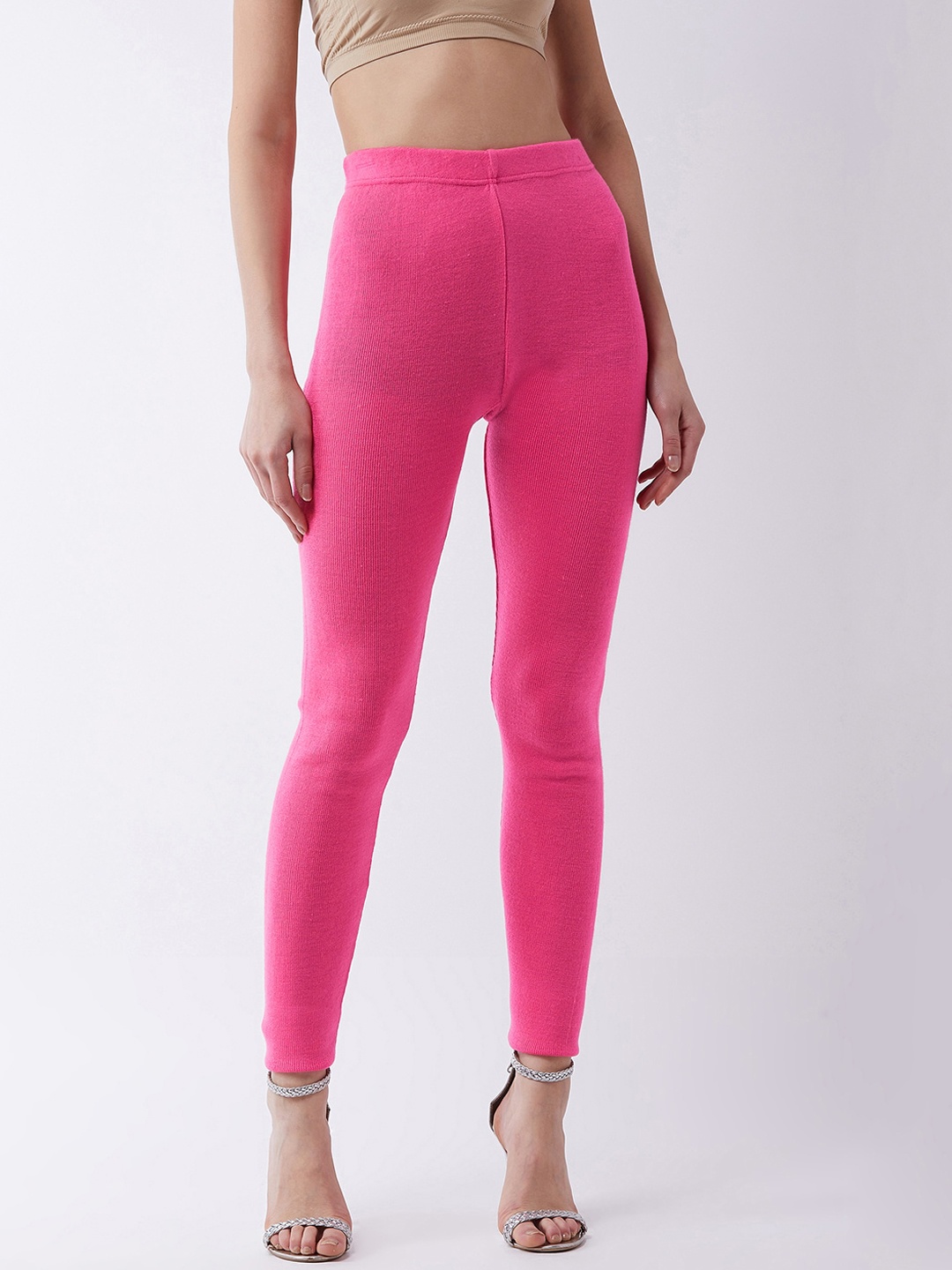 

RVK Women Pink Solid Slim-Fit Ankle-Length Leggings
