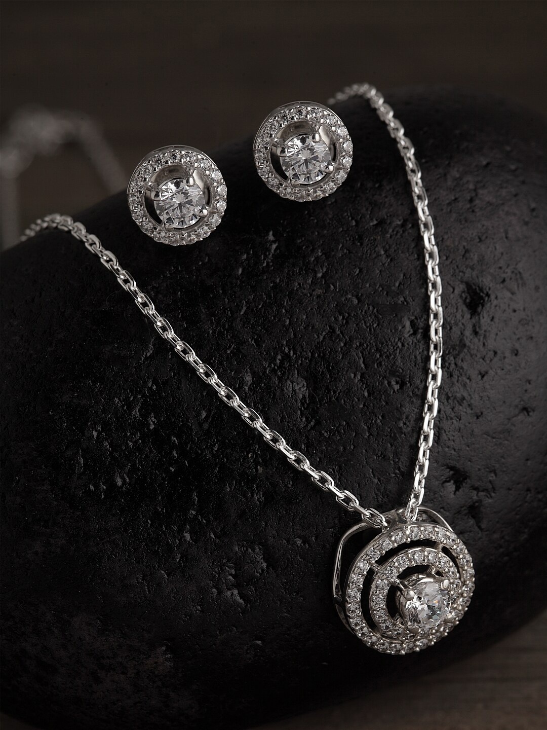 

Clara 92.5 Sterling Silver Rhodium-Plated & White CZ-Studded Jewellery Set