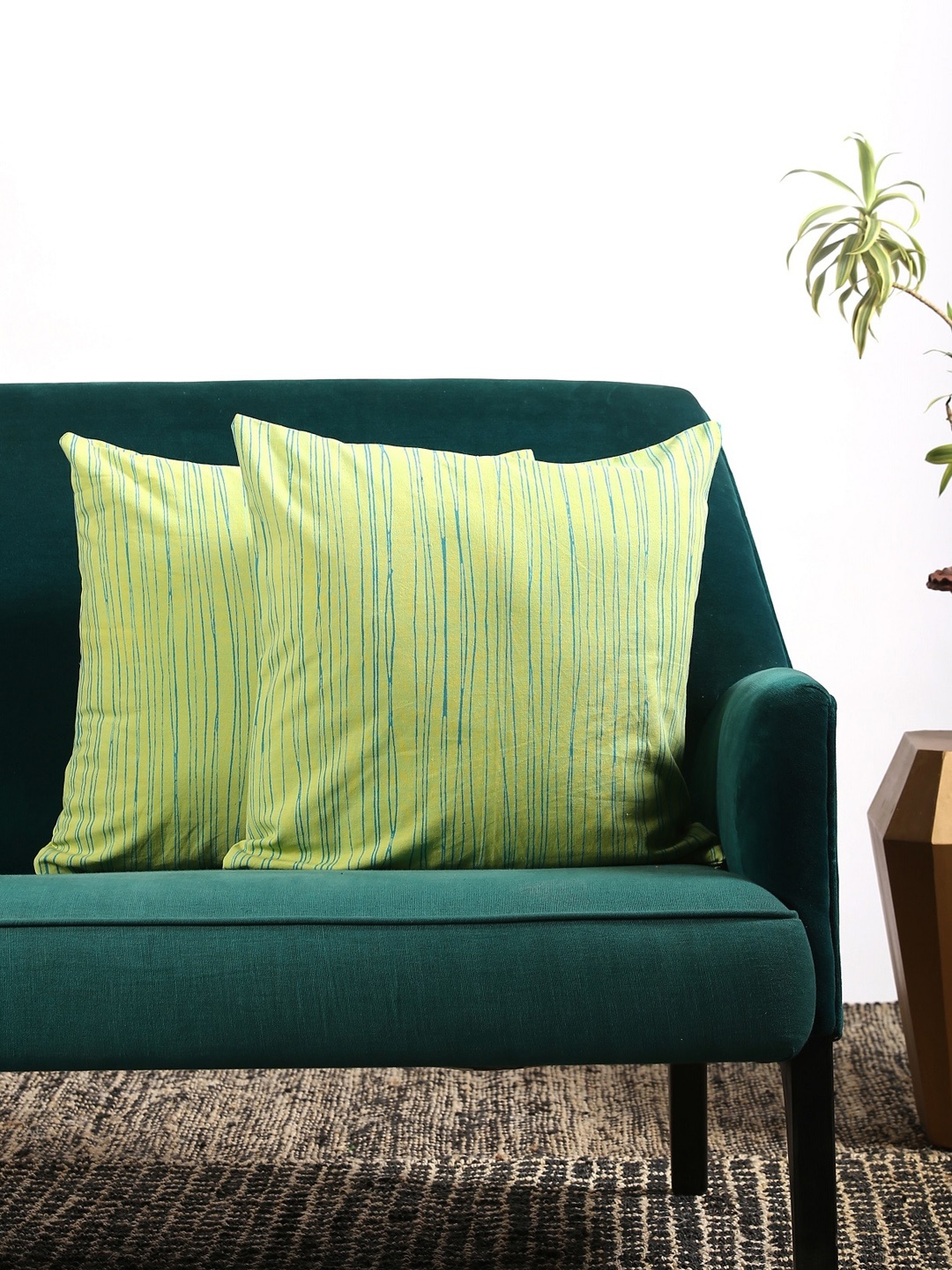 

Contrast Living Set Of 2 Lime Green & Blue Printed Square Cushion Cover