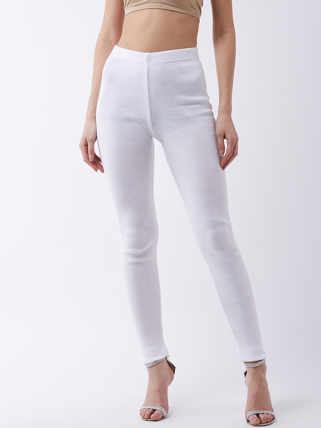 

RVK Women White Solid Slim-Fit Ankle-Length Leggings