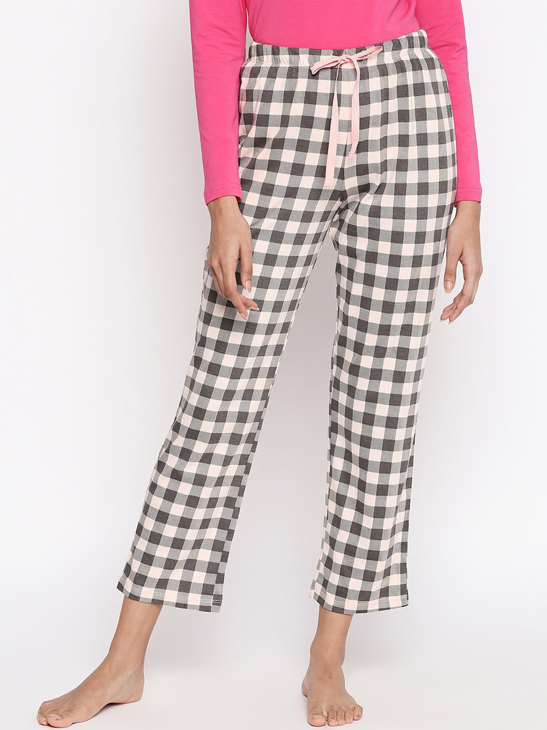 

Dreamz by Pantaloons Women Pink & Grey Checked Lounge Pants