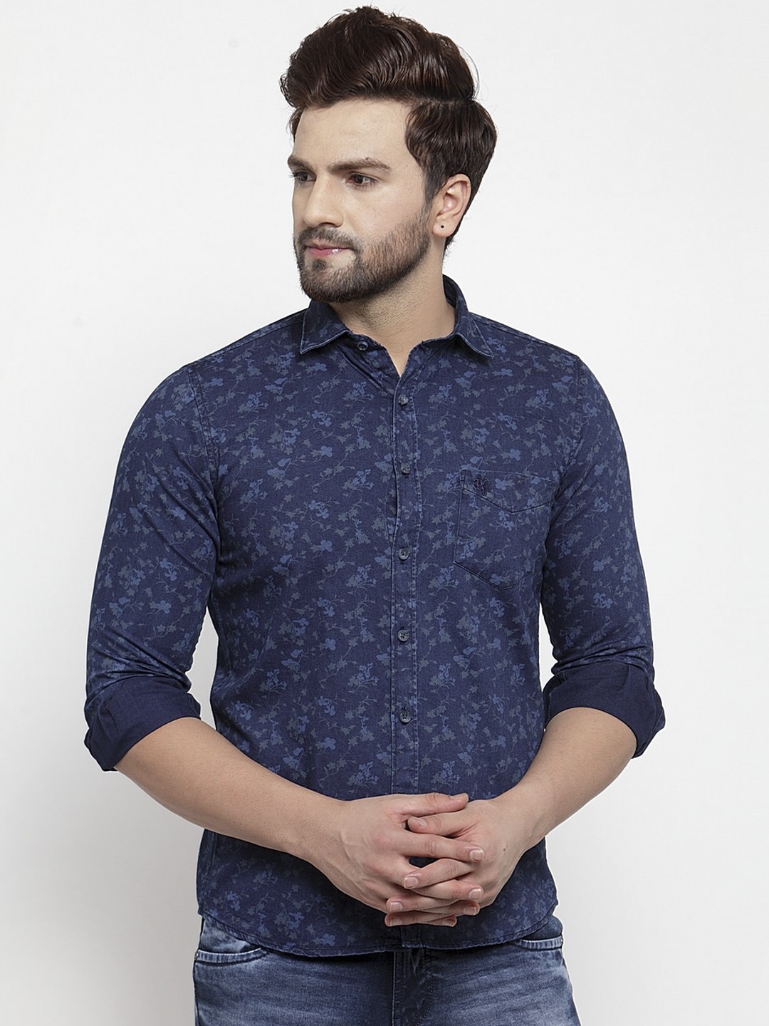 

Cantabil Men Blue Slim Fit Printed Casual Shirt