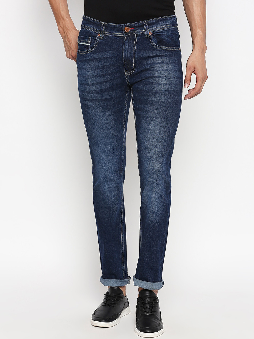 

People Men Blue Slim Fit Mid-Rise Low Distress Jeans