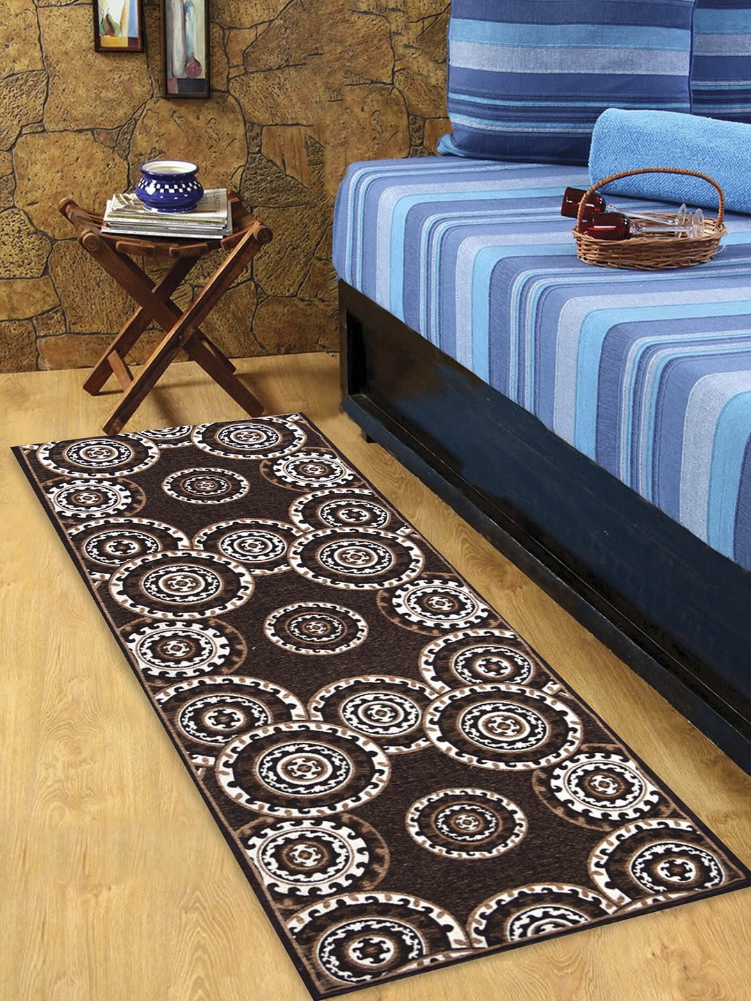 

BELLA TRUE Brown & White Printed Anti-Skid Bedside Runner