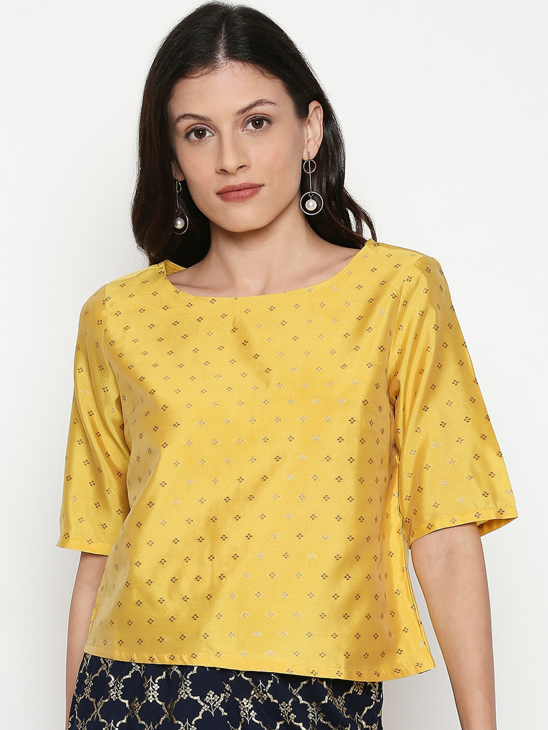 

AKKRITI BY PANTALOONS Women Mustard Yellow Printed Top