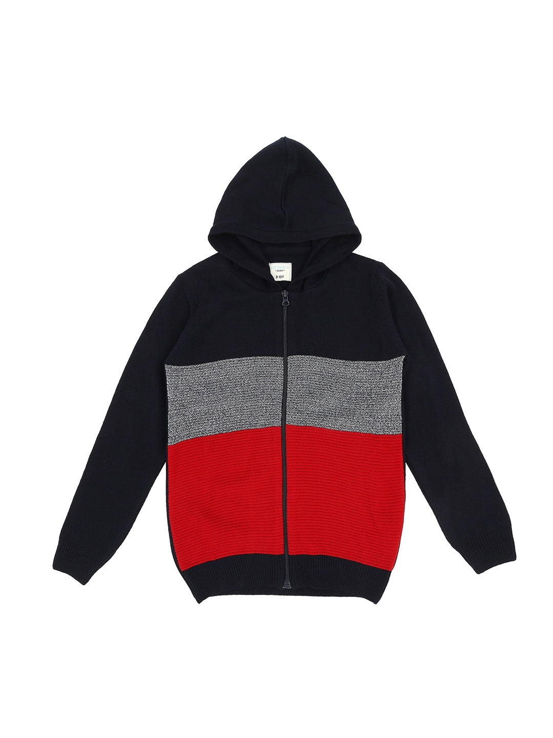 

Pantaloons Junior Boys Navy Blue & Red Colourblocked Cardigan