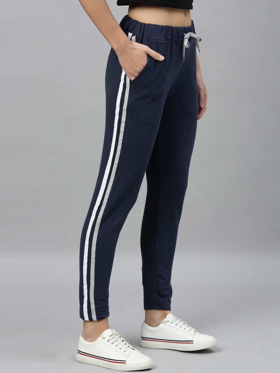 

Kryptic Women Blue & White Solid Slim-Fit Track Pants